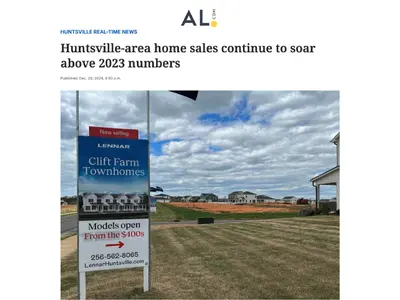 Home sales across the Huntsville area continued to rise in November, with Madison, Limestone, Marshall, and Jackson counties all outperforming the previous year. At the same time, inventory increased, homes took longer to sell, and prices softened in seve
